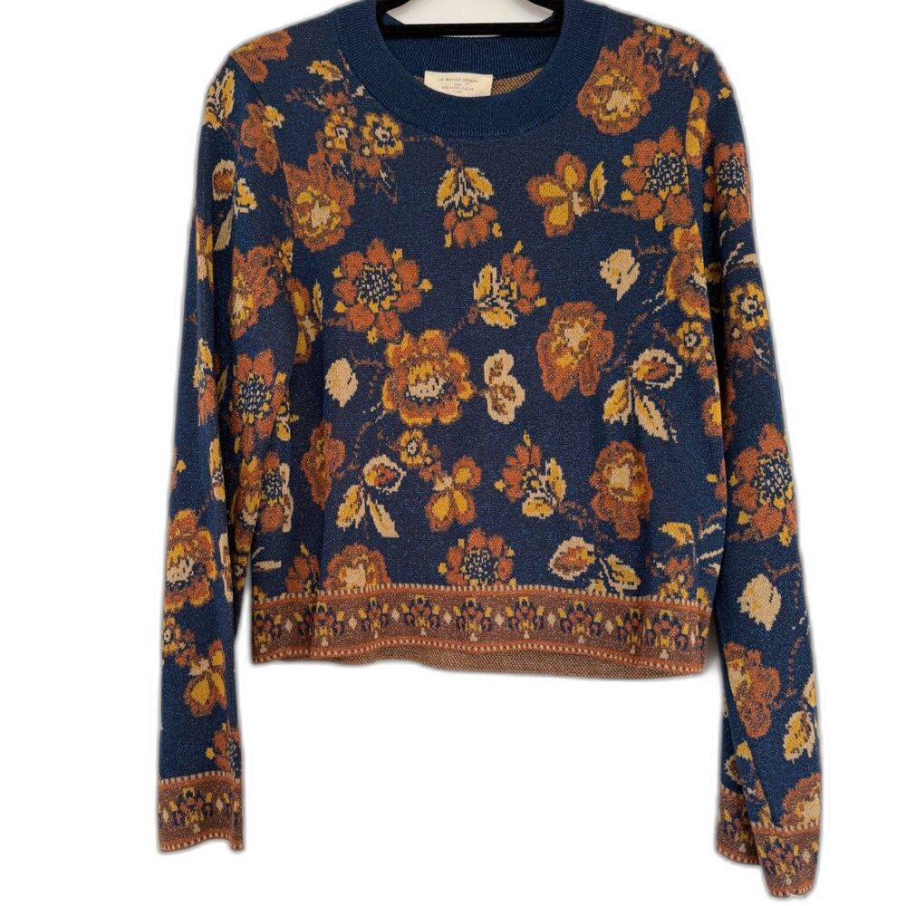Sezane Emna Jumper in Navy/Gold Floral NWT XL
